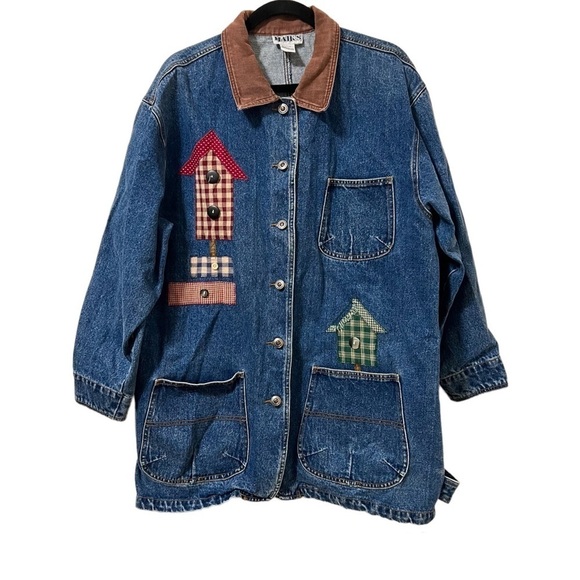 Vintage Jackets & Blazers - Vintage Oversized Denim Patchwork Birdhouse Shacket